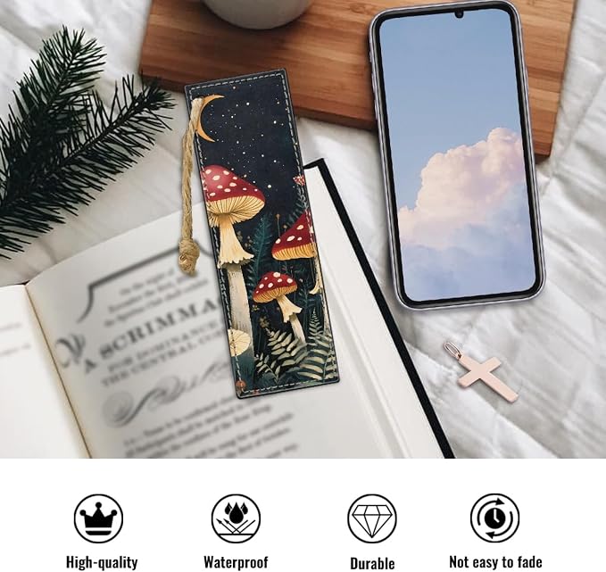 2 Pack Leather Bookmark Mushroom Bookmark for Teachers, Students, Book Lovers Mushroom Fun Book Marks for Reading Cool Bookmarks, Book Marks for Adults Kids