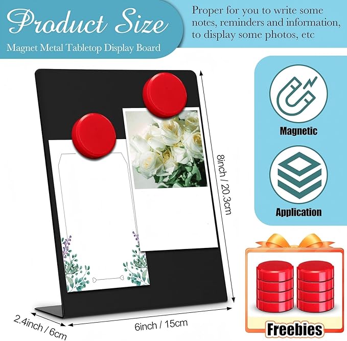 Fainne 2 Pcs Magnetic Bulletin Board with Easel Stand Mini Black Magnet Metal Tabletop Memo Display Board for Back to School Menu Table Office Supplies (6 x 8 Inches)