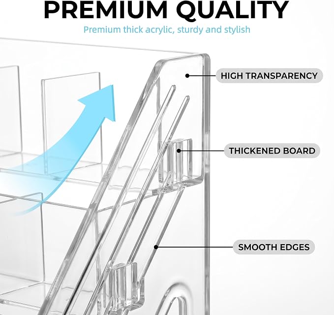 5-Tier Acrylic Marker Organizer, 150 Slots Desktop Pen Storage Rack, Vertical Art Supply Holder for Colored Pencils, Paint Brushes & Office Accessories, Clear Desk Stationery Display