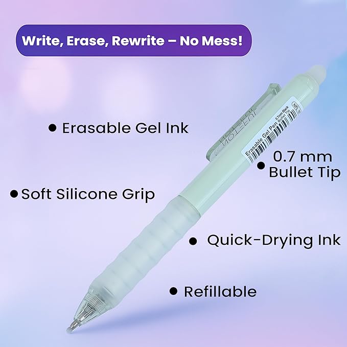 Retractable Erasable Gel Pens Clicker, Fine Point 0.7, Premium Comfort Grip for Smooth Writing Planner and School Supplies - Blue (Pack of 8)