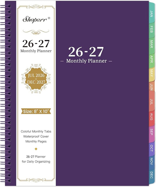 2026-2027 Monthly Planner - JUL 2026 - DEC 2027, Planner 2026-2027, 26-27 Academic Planner with Colorful Tabs, Calendar Planner 26-27 for Daily Organizing - Waterproof Cover (8" x10", Monthly Pages & Notes, Purple)