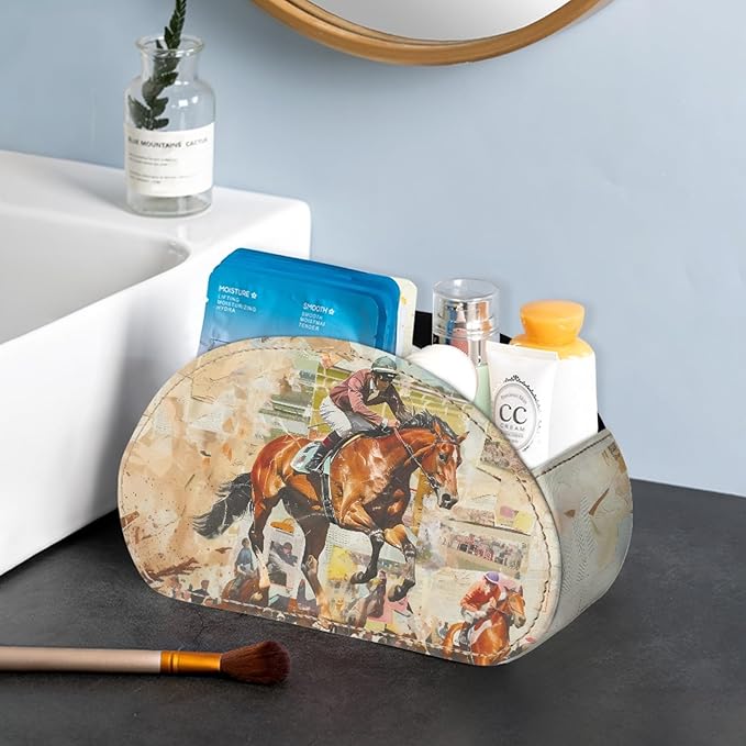 FUSURIRE Storage Box for Remote Controls, Equestrianism Print 5 Compartments PU Leather Remote Controllers Holder, Lightweight Cosmetic Box Pen Pencil Organizer for Study Living Room