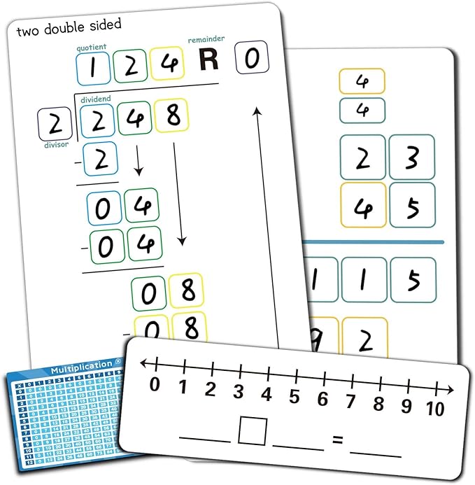 Set of Dry Erase Addition, Subtraction, Multiplication, and Division Practice White Board, Mathematics Board with a 4" x 2.5" Multiplication Chart Board for Kids Students, Classroom and Home