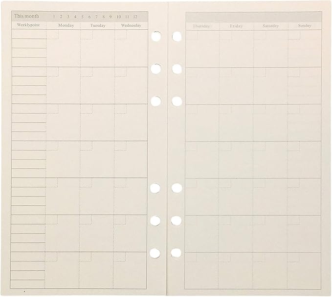 Zelten Refills/Loose Leaves for A6 Cover Ring Binder/Personal Organizer/Planner(A6 6 Holes, Monthly Plan)