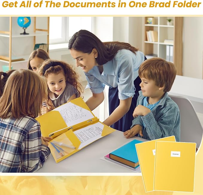Kosiz 24 Pcs 2 Pocket Folders with Prongs, Paper Folders with 2 Pockets and 3 Prongs Fit Letter Size Paper, Back to School File Document Organizer for School Office Home Supplies (Yellow)