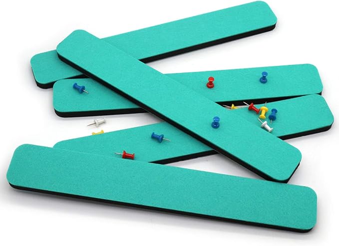 Felt Bulletin Board Bar Strip 0.5 Inch Thick Self-Adhesive Pin Board Bar 13 Inch in Length with 15 Pushpins, 5 Turquoise Bars