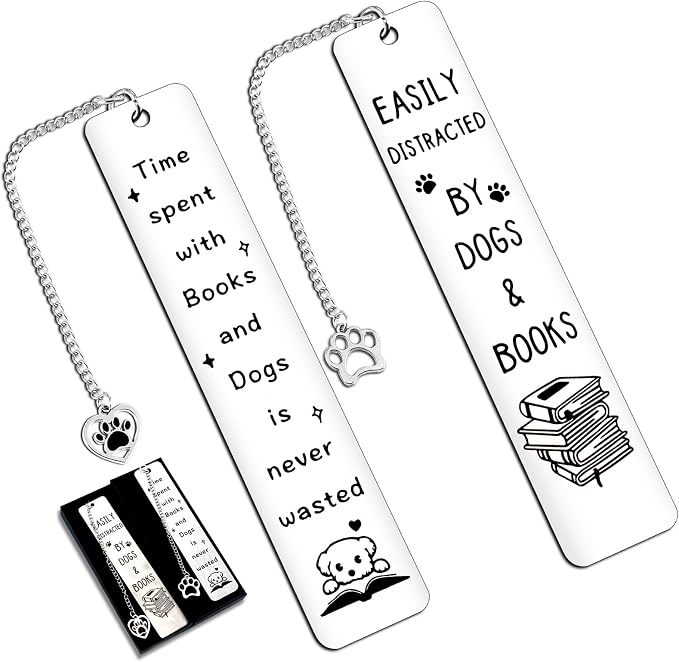 Dog Gifts for Women Men Funny Bookmarks Bulk Dog Paw Bookmarks for Book Lovers Cat Lover Cute Metal Book Mark Set Birthday Gifts for Reader Coworker Friends Adults Dog Owner Lover Reading Accessories
