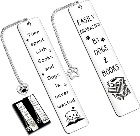 Dog Gifts for Women Men Funny Bookmarks Bulk Dog Paw Bookmarks for Book Lovers Cat Lover Cute Metal Book Mark Set Birthday Gifts for Reader Coworker Friends Adults Dog Owner Lover Reading Accessories