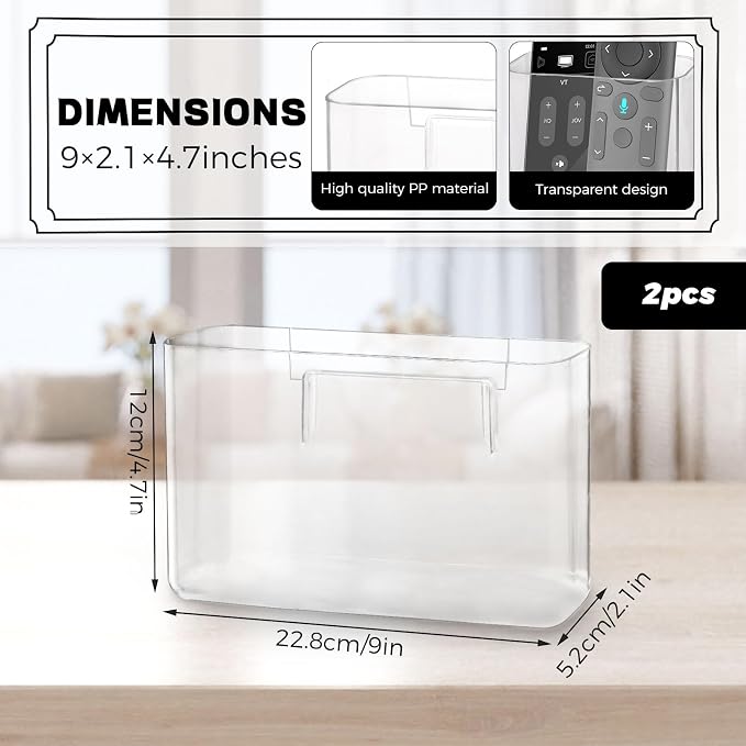 LELE LIFE 2Pcs Remote Control Holder Wall Mount, Adhesive Clear Acrylic Remote Holder Magazine File Bill Postcard Letter Mail Organizer Pocket for Office Home Storage, Large, LJ-236