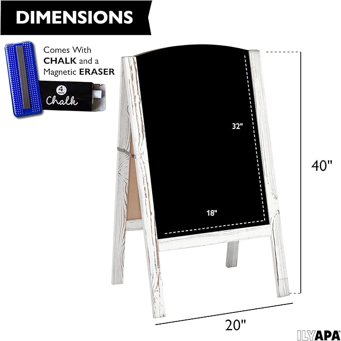 Ilyapa Wooden A-Frame Chalkboard Sidewalk Signs with Rounded Top - 20 x 40 Inches White Chalkboard - Sturdy Freestanding 20x40 Menu Display Board