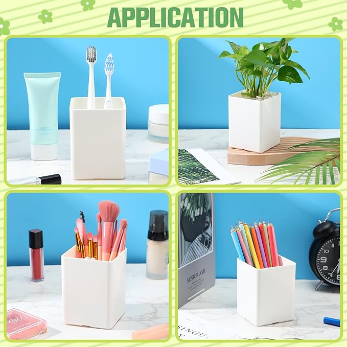 Jutom 8 Pcs White Acrylic Pen Holder for Desk, Pencil Cup Bulk Makeup Brush Storage Organizer, Desktop Pencil Cup Stationery Desktop Stationery Organizer for Office School Home Supplies