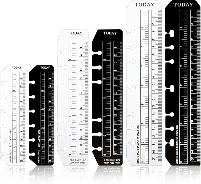6 Pcs Black/Clear Journal Ruler Page Marker Planner Ruler Spiral Notebook Bookmark A5 6-Binder Rulers with Holes Measuring Tool