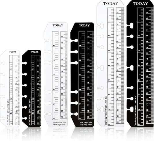 6 Pcs Black/Clear Journal Ruler Page Marker Planner Ruler Spiral Notebook Bookmark A5 6-Binder Rulers with Holes Measuring Tool