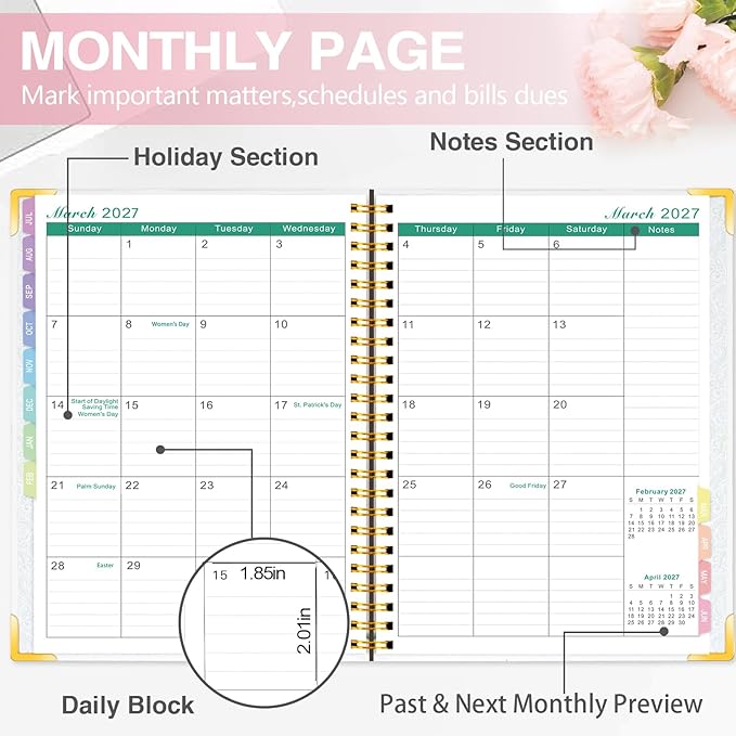 Large 2026-2027 Academic Planner – Weekly & Monthly Planner Organizer from July 2026 - June 2027, 8.8"x11.4" Daily Agenda Planning Book with Pocket, Stickers & Tabs for Women Students Office, A4 Size