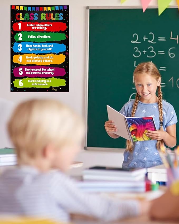 D24TIME Classroom Rules Poster-16.5" x 11.2" Class Rules Poster Educational Posters for Classroom Decorations Elementary Preschool Middle High School Back to School Decorations Teacher Supplies