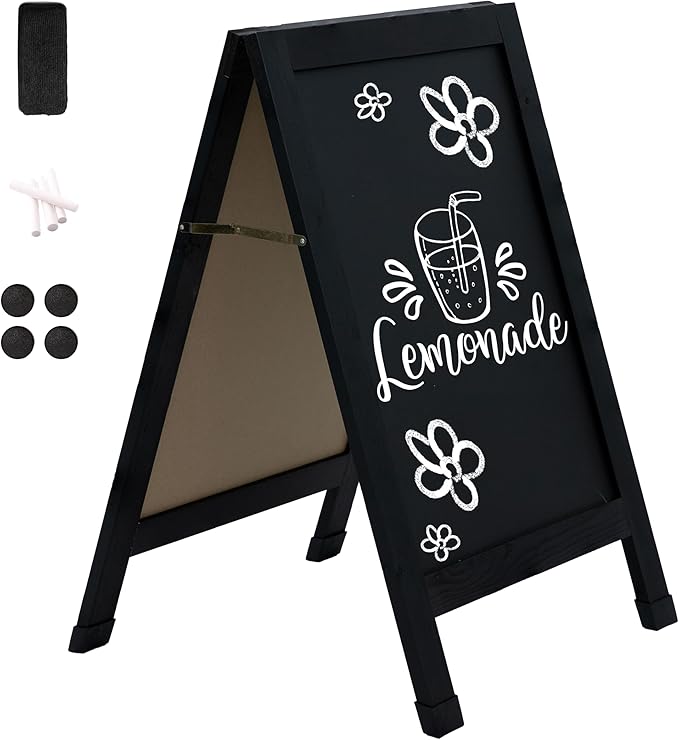 Sunnydaze Magnetic A-Frame Chalkboard Sign - Chalk Sandwich Board Sidewalk Sign - 40" x 20" - Black