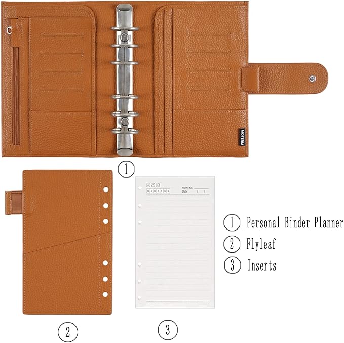 Moterm Personal Luxe Rings Planner - Genuine Leather Binder Organizer (30mm Ring, Pebbled-Burnt Orange)