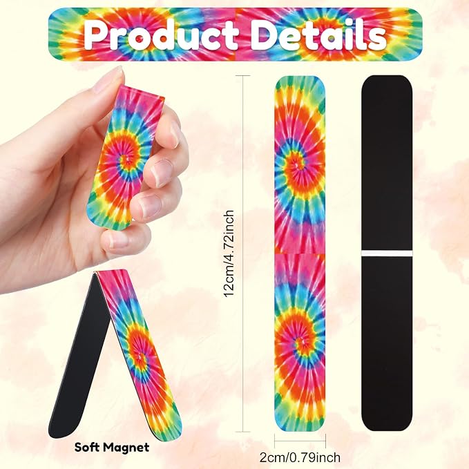 Faccito Tie Dye Party Favors, 48 Pcs Tie Dye Bookmarks Bulk Hippie Rainbow Bookmark Magnetic Clips for Kids Students Back to School Book Lover Classroom School Office Birthday Pastel Art Gifts