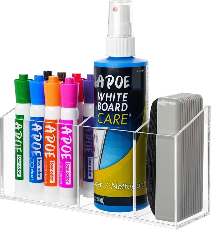 Strong Magnetic Pen Holder for Refrigerator, Whiteboard Dry Erase Marker Holder for Fridge, Magnet Acrylic Pen Holder with 3 Compartments, Magnetic Cup for School, Classroom, Locker Organizer