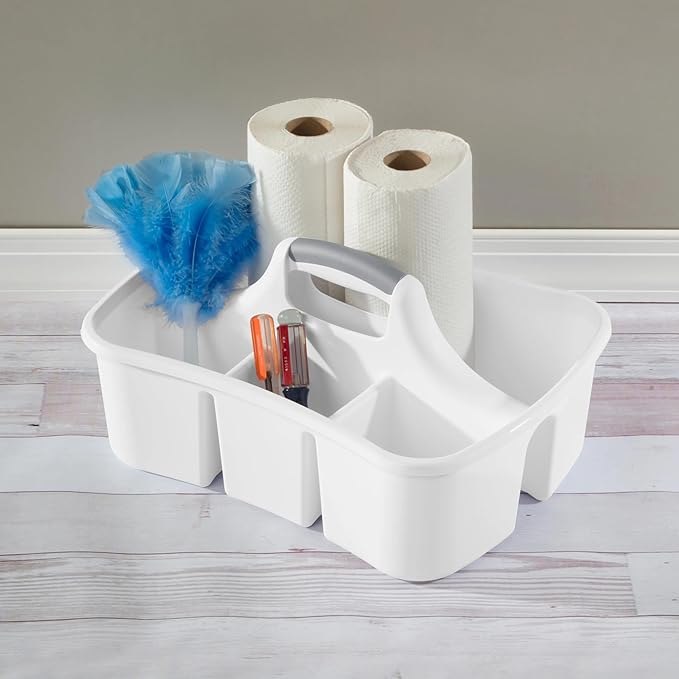 Multipurpose Easy-Carry Plastic Utility Caddy - Durable Handy Storage Organizer for Home Kitchen Bathroom Office Garage, White