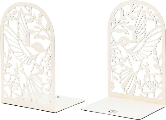 CNK Premium BookEnds - Metal Book Stoppers for Home Office, Book Shelf Holder, Decorative (Hummingbird White)