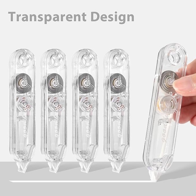 5-Piece Correction Tapes, Aesthetic Cute White Pull Out Tape, Quick Dry, Instant Correct, Easy to Use for School Office Supplies (Transparent)