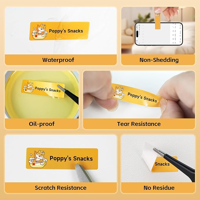 Thermal Labels DETONGER 1/2 Width Compatible Tape Refills Label Stickers Film Coatedfor Label Maker Tapes Home Office School Business Use Sticky Liquid-Proof 0.5"×1.6"(12×40mm) Dog