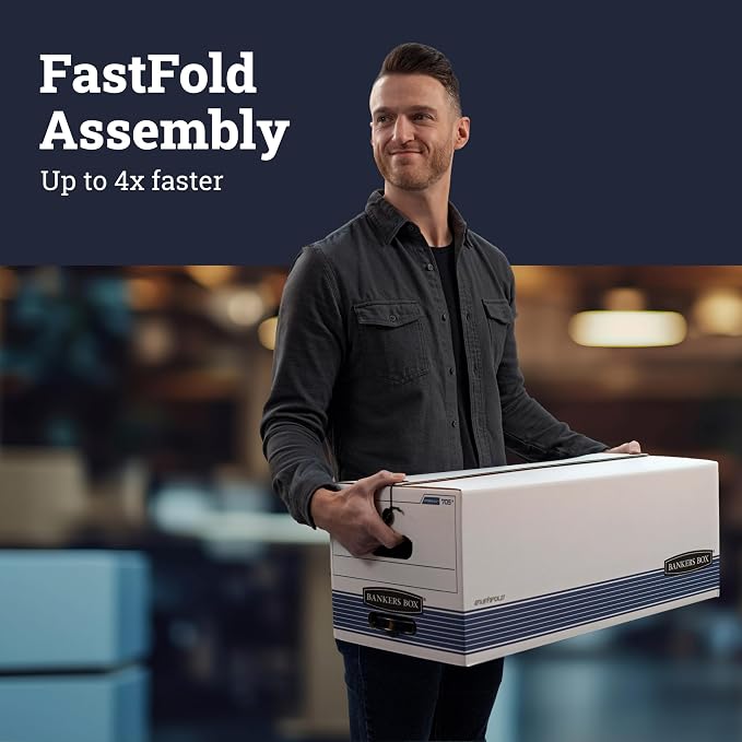 Fellowes Bankers Box STOR/File Medium-Duty Storage Boxes, FastFold, String and Button, Legal, 4 Pack (0070503)