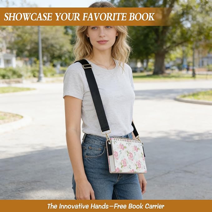 2 Pack Adjustable Crossbody Bookmark with 10 Inch Detachable Strap Embroidered Leather Book Carrier for Women Hands-Free Reading Accessories Book Marks for Book Lovers and Readers