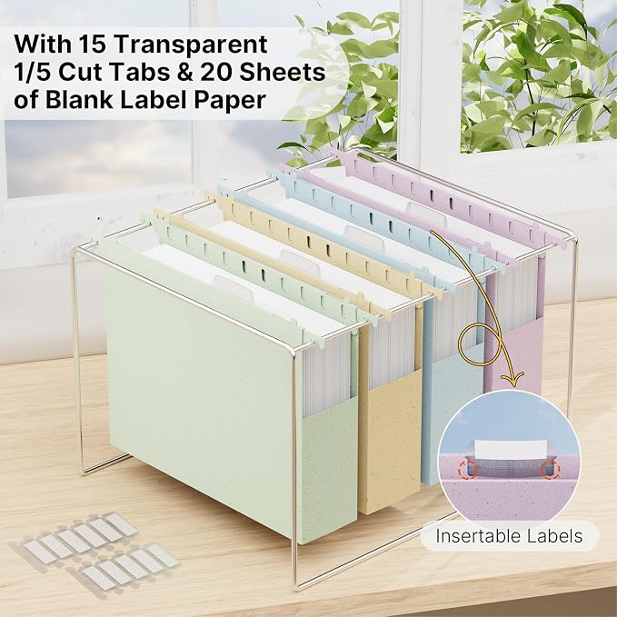 XINGIA Plastic Hanging File Folders, Letter Size with 2'' Expansion, 12 Pack Expandable Hanging Folders with Tabs,Hanging File Folder Organizers for Office School Home Filling Cabniet -Assorted Color