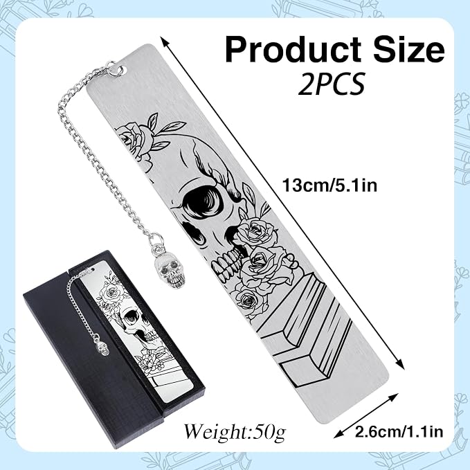 Halloween Skull Horror Bookmarks Gifts - Shejdgart 2PCS Skeleton Book Accessories for Reading Lovers Gothic Bookmark Gifts for Women Halloween Gifts for Women Birthday Thanksgiving Christmas Gifts