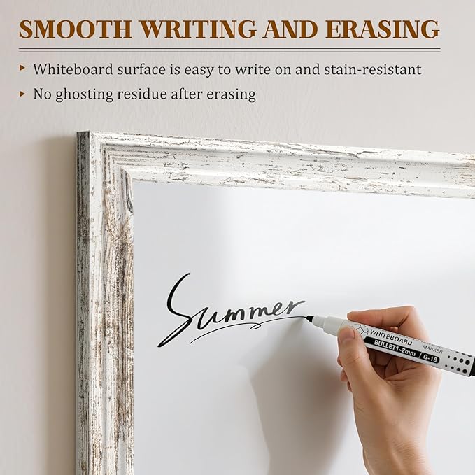 White Board for Wall, 36'' x 24'' Magnetic Dry Erase Board, Decorative Whiteboard with Vintage Wooden Frame, Hanging Writing Board for Home Office School Dorm