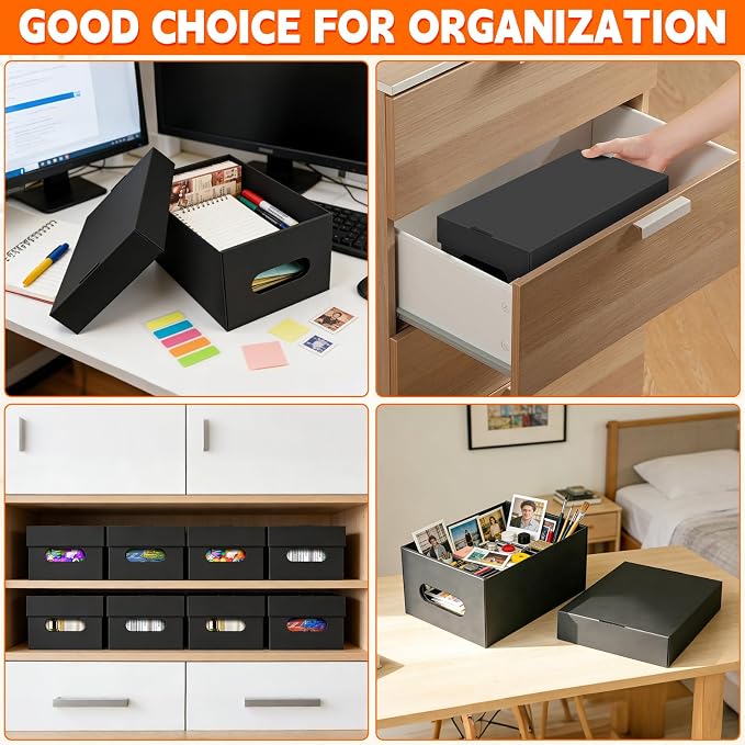 8 Pack A5 Paper Storage Box for 5.5" x 8.5" Half-Letter, 9“ x 6.5“ x 4" Cardboard Photo Organizer with Lid, Index Card Box, Crafts/Arts Storage Containers for Notes, Legal Pads, School/ Art Supplies