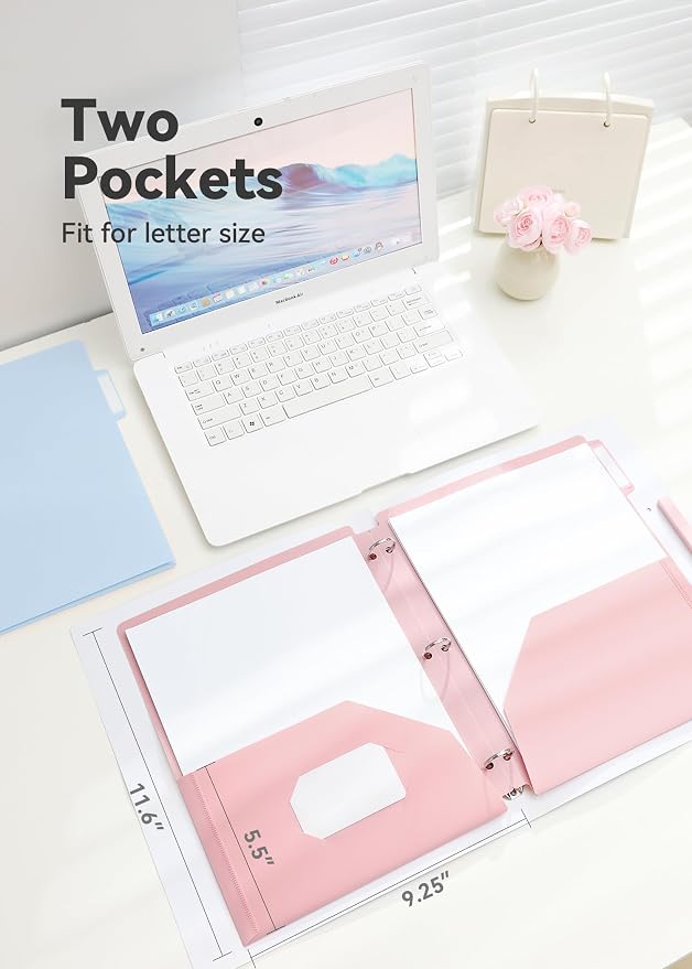 SortRax Plastic Folders with Pockets, 3 Hole Punched for 3 Ring Binder, 1/3 Cut Index Tabs for Quick Find, Pastel 6 Pack, Letter Size for School, Colorful Labels