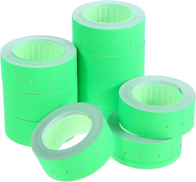 DOITOOL Fluorescent Green Price Tag Label Paper 5000pcs 10 Rolls Single-Row Adhesive Retail Sale Tags for Supermarket Price Marker Machine