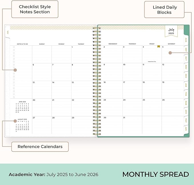 Blue Sky Day Designer 2025-2026 Weekly and Monthly Academic Year Planner Calendar, July 2025 - June 2026, 8.5" x 11", Flexible Cover, Laminated Tabs, Storage Pocket, Includes Stickers, Palms
