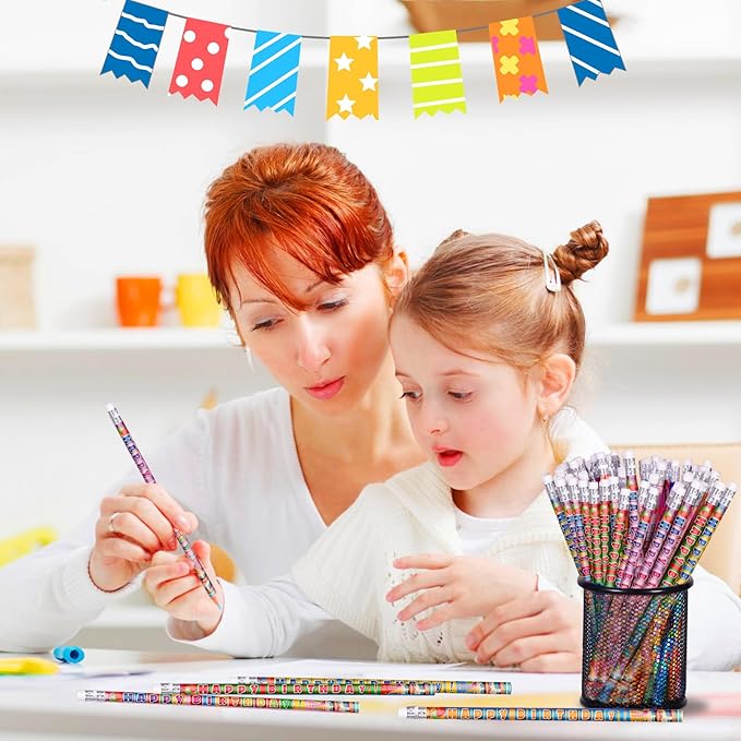 Birthday Pencils, 120 Count, Wood, Multicolor, Happy Birthday Pencil for Students & Teachers, Party Favors