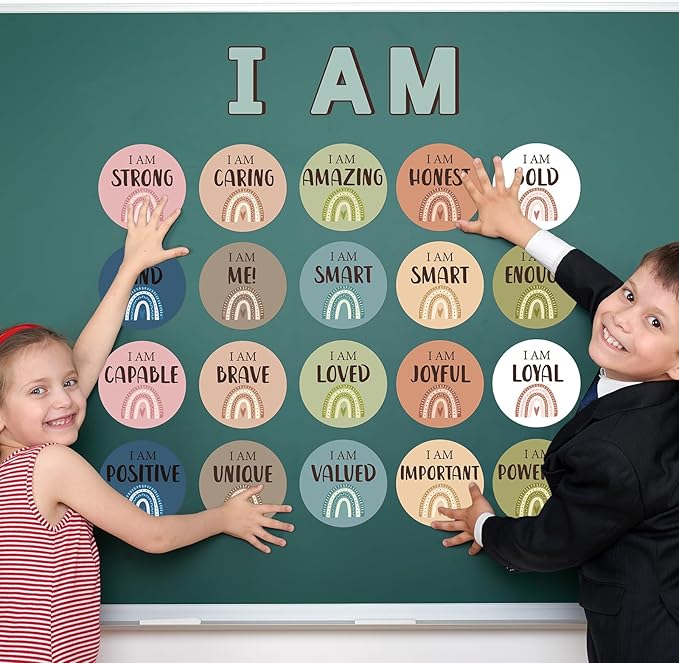 Positive Affirmation Station Bulletin Board Set Boho Affirmation Mirror Classroom Decor Rainbow Growth Mindset Decorations Inspirational Motivational Cards Accent Cutouts for Home School Wall Decor