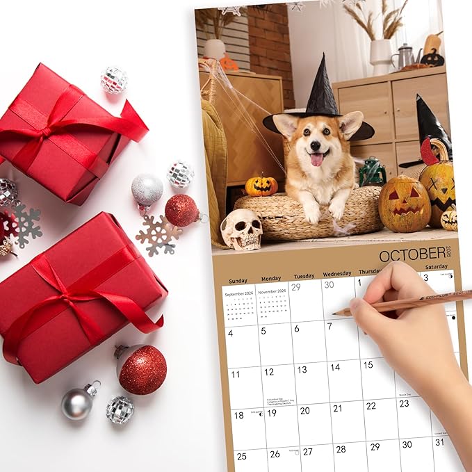 2026 Wall Calendar,Corgi Wall Calendar, 12" x 24" Open,Family Planner Calendar Organizer with Corgi Images, for Dogs Lovers