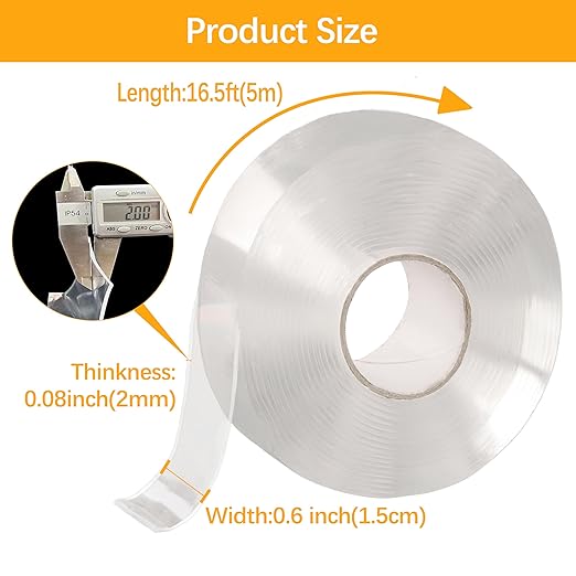 Double Sided Fabric Tape Heavy Duty,Strong Adhesive Removable No Residue Fabric Tape for Clothing, Hemming Tape for Curtains (Nano Tape-0.6inch*16.5ft)