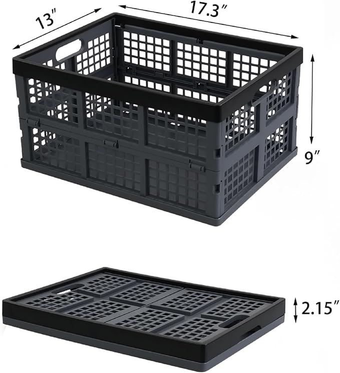 3-Pack 34 L Plastic Collapsible Storage Crates, Large Stackable Folding Storage Crates