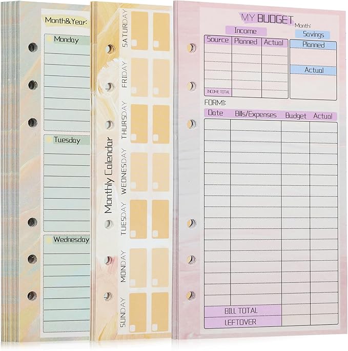 A6 Budget Planner Refill, 82 Sheet [2026] Colorful Weekly Monthly Planner Calendar Inserts 6 Hole Expense Budget for A6 Binder Cover, Money Envelopes Organizer for Wallet, Cash Saving -Autumn