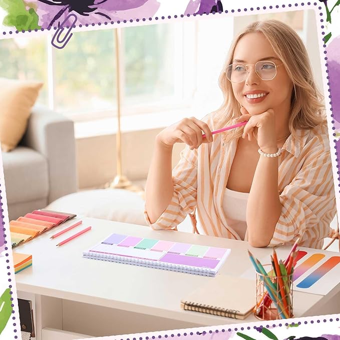 Funrous Floral Undated Weekly Planner 2026 Weekly To Do List Notepad with Goal Shopping Horizontal Desk Calendar Spiral Bound Calendar for Planner Reminder Office School 12 x 6 inch(Elegant,Purple)