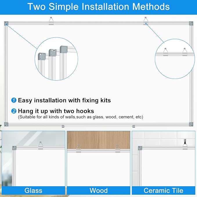 White Board Dry Erase Whiteboard for Wall 72x40 Aluminum Presentation Magnetic Whiteboards with Long Pen Tray, 12 Magnets, 3 Markers & 1 Eraser
