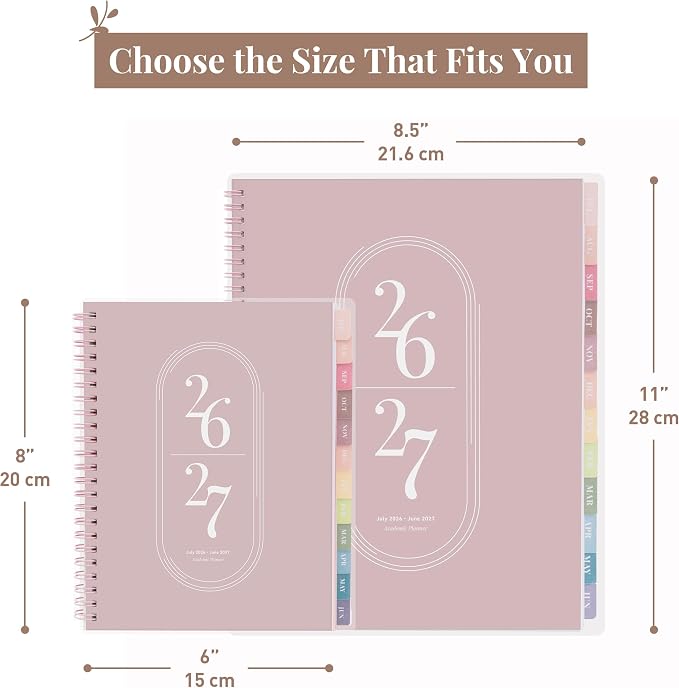 Rileys Academic Planner 2026-2027, Daily, Weekly & Monthly Planner, July 2026 - June 2027, Student Notes Pages, Twin-Wire Binding, Weekly Agenda for School & Work (8.5 x 11-Inches, Pink)