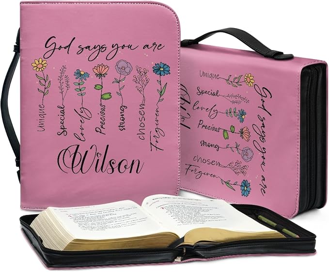Personalized Bible Cover with Flowers, Custom Bible Cover Case for Women Girls, Large Capacity Scripture Bag with Handle