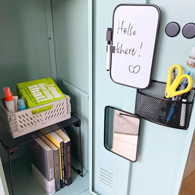 Svartur Black Locker Organizer Kit with Shelf, Shelf, Mirror, Pen Holder, Whiteboard, Back to School Essentials, 7-Piece Decoration Kit