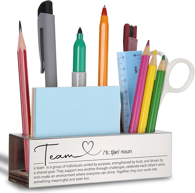 WINOESHE Stainless Steel Pencil Holder with Team & Heart Design, Humorous Definition Desk Organizer for Teacher Team, Appreciation Gift for Teacher Nurse HUE14