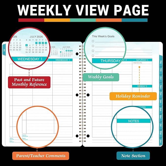 Student Planner 2026-2027 - Academic Planner 2026-2027, July 2026 - June 2027, 11" × 9", Weekly Lesson Planners, Monthly & Weekly School Planners for Middle or High School, Stickers, Week's Goals, Tabs