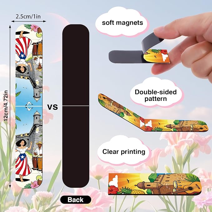 Wxiben Puerto Rico Magnetic Bookmarks - 48 Pcs Puerto Rican Travel Souvenirs Gifts Bookmark Flags Flower Frog Magnets Book Marks Page Clip Favors for Patriotic Latin American Spanish Party Supplies
